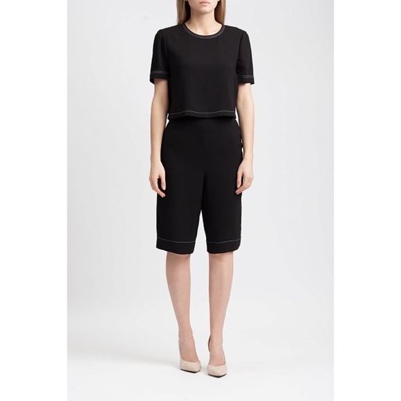 BCBGMaxAzria Richmond Black Short Sleeve Long Bermuda Short Romper Size Small - Picture 3 of 10